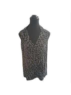 RW&CO. Black cat print blouse with attached necktie Size L